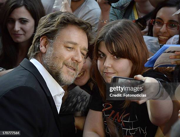 Russell Crowe attends the premiere of ' Man of Steel' at Capitol Cinema on June 17, 2013 in Madrid, Spain.