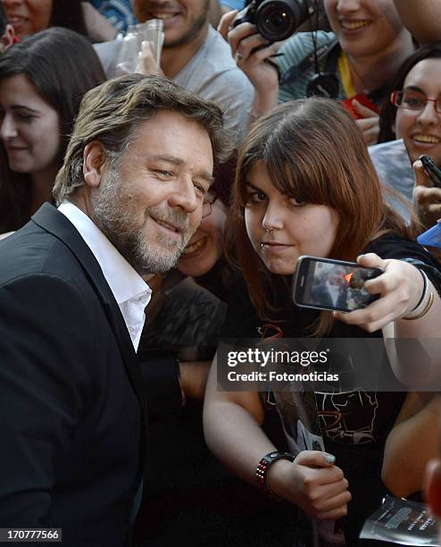 Russell Crowe attends the premiere of ' Man of Steel' at Capitol Cinema on June 17, 2013 in Madrid, Spain.