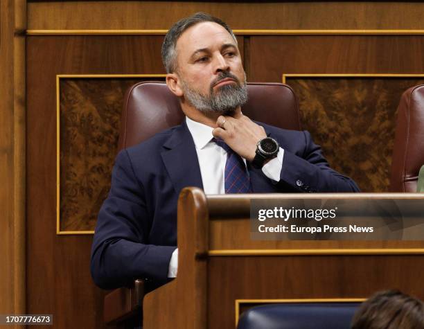 The leader of VOX, Santiago Abascal, during the second vote of the investiture of the leader of the Popular Party, in the Congress of Deputies, on 29...