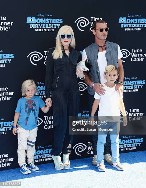 Zuma Nesta Rock Rossdale, Gwen Stefani, Gavin Rossdale and Kingston James McGregor Rossdale attend the premiere of Disney Pixar's "Monsters...