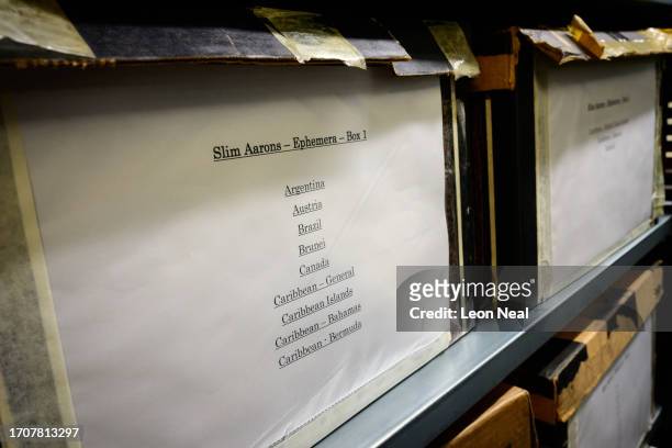 Box of Slim Aarons ephemera held at the Getty Images Hulton Archive, London, E16, 21st September 2023.