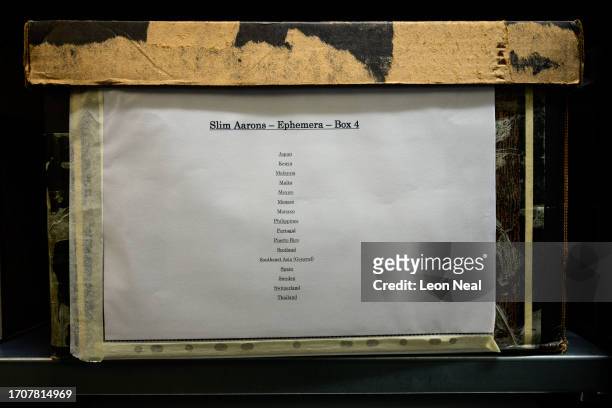 Box of Slim Aarons ephemera held at the Getty Images Hulton Archive, London, E16, 21st September 2023.