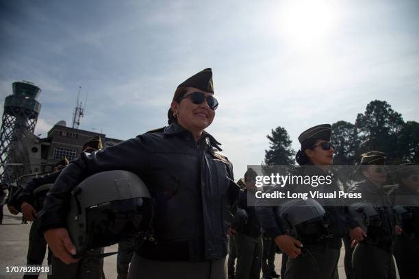 Colombian police women pilots during an event at the CATAM - Airbase in Bogota, where the United States of America embassy in Colombia gave 3...