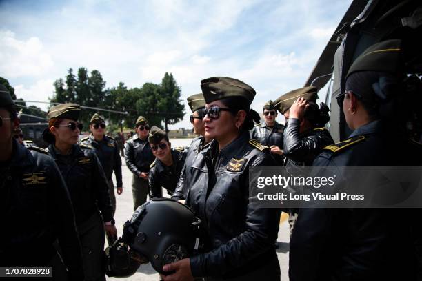 Colombian police helicopter pilots during an event at the CATAM - Airbase in Bogota, where the United States of America embassy in Colombia gave 3...