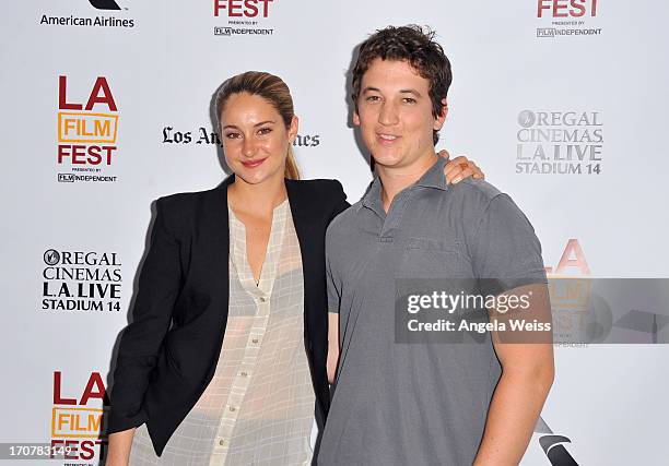 Actors Shailene Woodley and Miles Teller arrive at the premiere of A24's "The Spectacular Now" during the 2013 Los Angeles Film Festival at Regal...