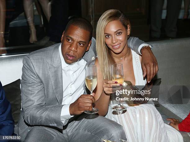 Jay-Z and Beyonce attend The 40/40 Club 10 Year Anniversary Party at 40 / 40 Club on June 17, 2013 in New York City.