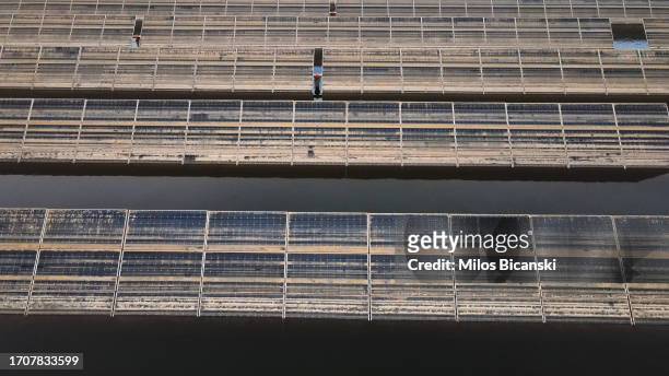 Solar panels are surrounded by floodwater following Storm Daniel, on September 25, 2023 near to Larissa, Trikala region, Greece. Storm Daniel made...