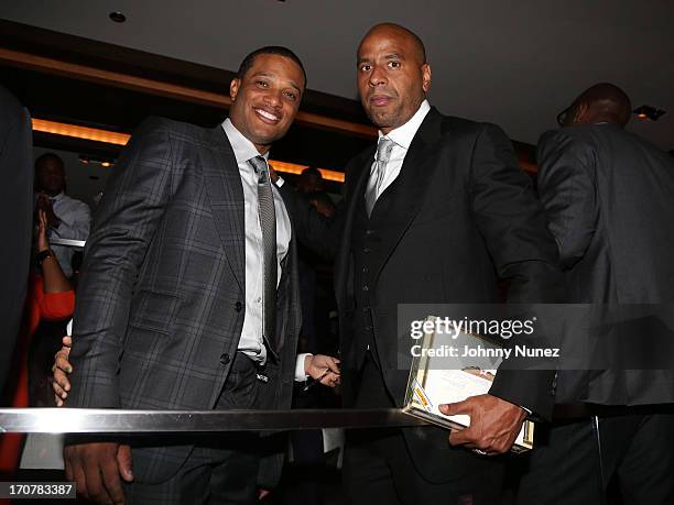 Robinson Cano and Juan 'OG' Perez attend The 40/40 Club 10 Year Anniversary Party at 40 / 40 Club on June 17, 2013 in New York City.