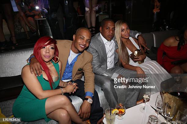 Tiny, T.I., Jay-Z and Beyonce attend The 40/40 Club 10 Year Anniversary Party at 40 / 40 Club on June 17, 2013 in New York City.