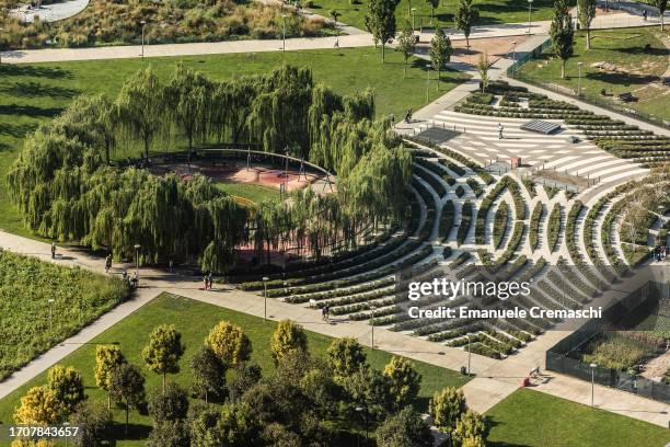 General view of the BAM - Biblioteca degli Alberi Milano public park as seen from the viewpoint of Palazzo Lombardia on September 29, 2023 in Milan,...