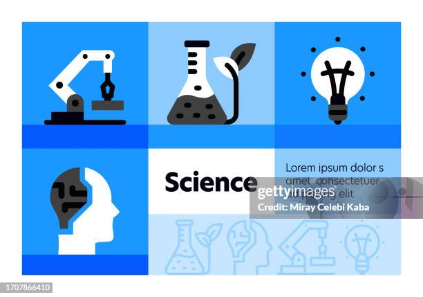 wissenschaftslinien-icon-set und bannerdesign. - enzyklopädie stock-grafiken, -clipart, -cartoons und -symbole