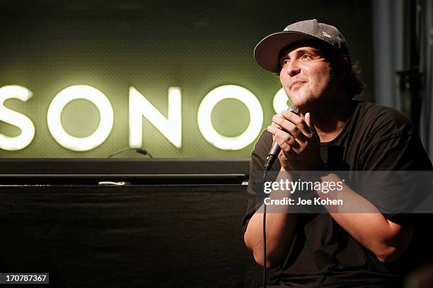 Musician Derek Vincent Smith speaks during a q&a with Jason Bentley to Hosts An Evening With Pretty Lights At Sonos Studio at Sonos Studio on June...