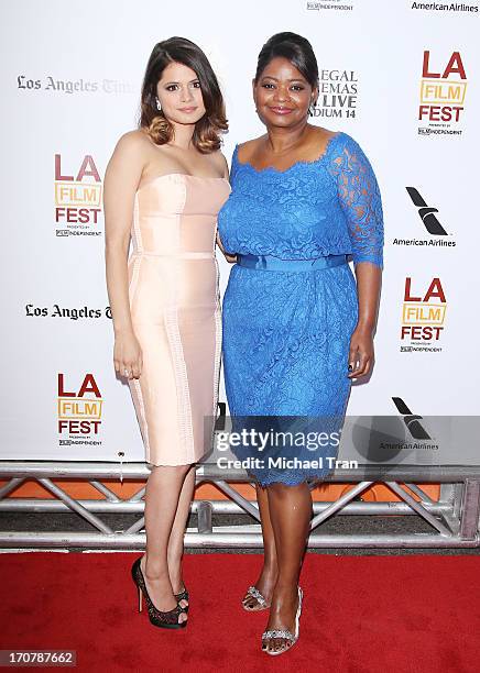 Melonie Diaz and Octavia Spencer arrive at the 2013 Los Angeles Film Festival "Fruitvale Station" premiere held at Regal Cinemas L.A. LIVE Stadium 14...