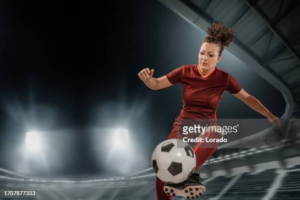 female soccer woman player in a fictional football stadium - world cup netherlands stock pictures, royalty-free photos & images