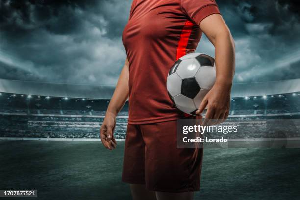 female soccer woman player in a fictional football stadium - world cup netherlands stock pictures, royalty-free photos & images