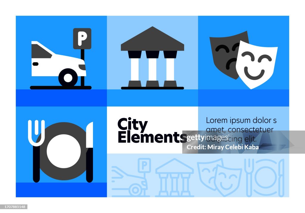 City Elements line icon set and banner design.