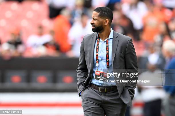 Executive vice president/football operations & general manager Andrew Berry of the Cleveland Browns looks on prior to a game against the Tennessee...