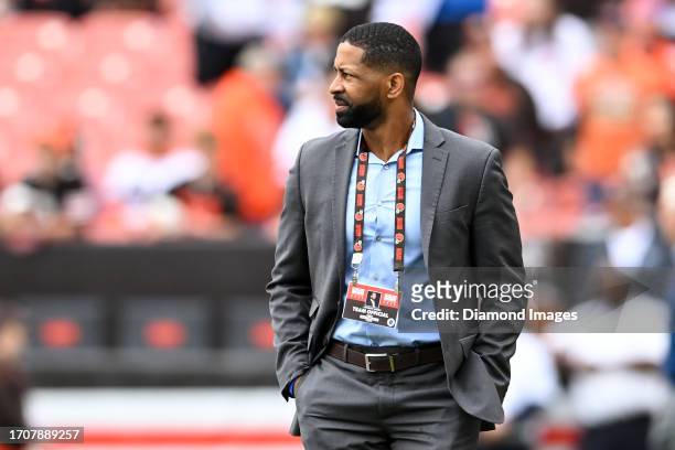 Executive vice president/football operations & general manager Andrew Berry of the Cleveland Browns looks on prior to a game against the Tennessee...
