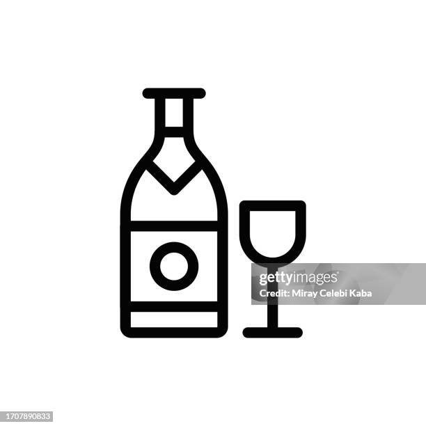 wine line icon - red wine pour stock illustrations