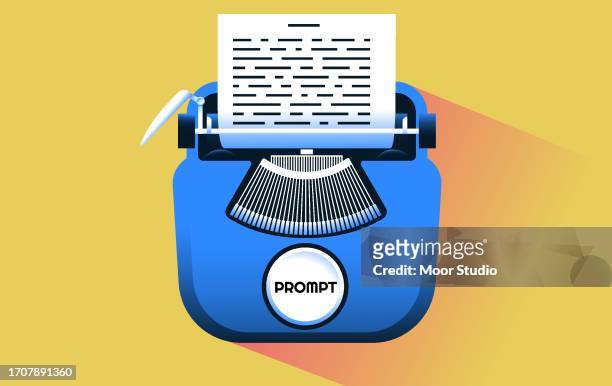 typewriter with single prompt key vector illustration - writing copy stock illustrations