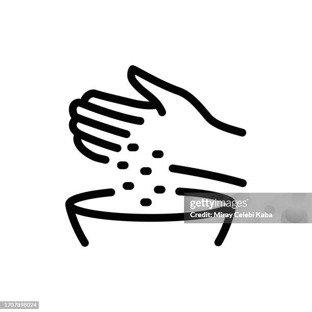 salt add and cooking line icon - kitchen condiments stock illustrations