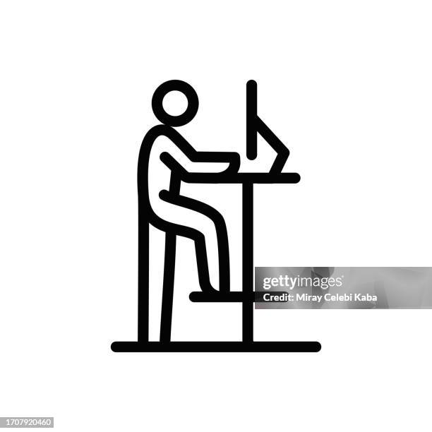 standing workplace line icon - interior empty office space stock illustrations