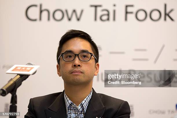 Adrian Cheng, executive director of Chow Tai Fook Jewellery Group Ltd., attends the companys annual results news conference in Hong Kong, China, on...