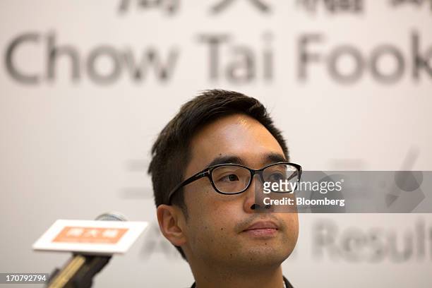Adrian Cheng, executive director of Chow Tai Fook Jewellery Group Ltd., attends the companys annual results news conference in Hong Kong, China, on...