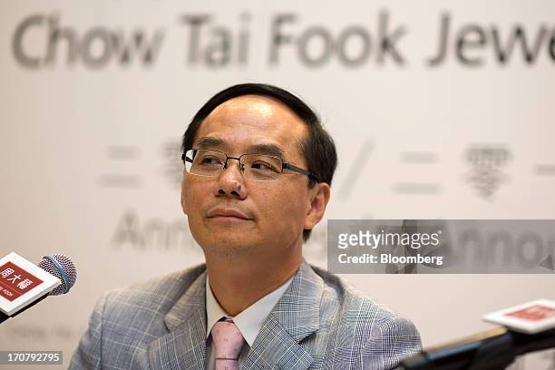 Kent Wong, managing director of Chow Tai Fook Jewellery Group Ltd., attends the company's annual results news conference in Hong Kong, China, on...