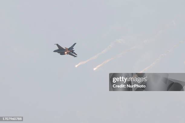 Indonesian F-16 fighter jet perform during the 78th Anniversary of the Indonesian National Army ceremony in Jakarta, on October 5, 2023.