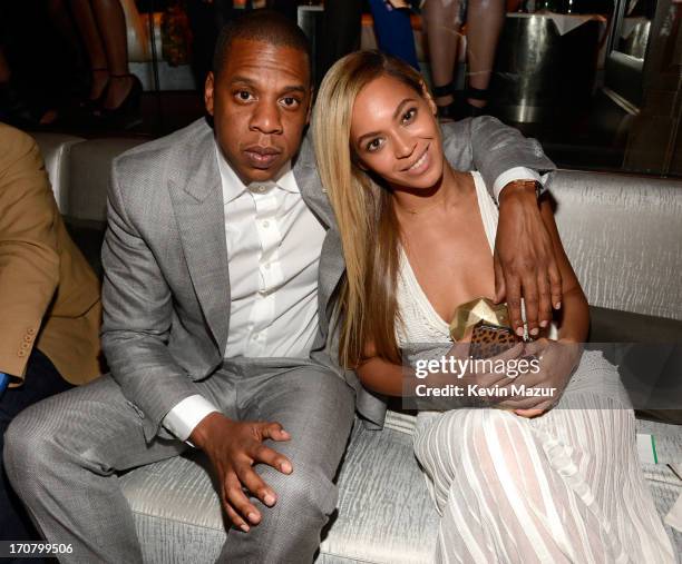 Jay-Z and Beyonce attend The 40/40 Club 10 Year Anniversary Party at 40 / 40 Club on June 17, 2013 in New York City.