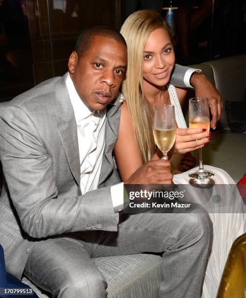 Jay-Z and Beyonce attend The 40/40 Club 10 Year Anniversary Party at 40 / 40 Club on June 17, 2013 in New York City.