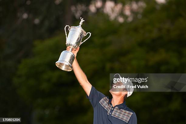 Justin Rose victorious with US Open trophy after winning tournament on Sunday at Merion GC. Ardmore, PA 6/16/2013 CREDIT: Fred Vuich