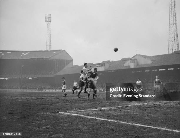 Chelsea FC and Luton Town FC in action during a match at Stamford Bridge stadium in London, March 7th 1959. Players include Chelsea midfielder Stan...