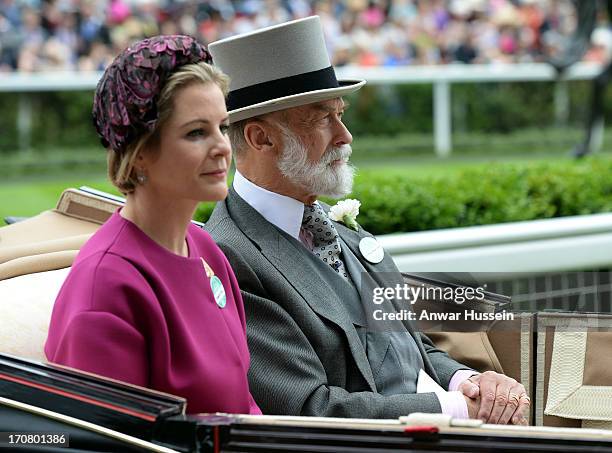 Serena, Viscountess Linley and Prince Michael of Kent arrive in an open carriage to attend Day 1 of Royal Ascot at Ascot Racecourse on June 18, 2013...