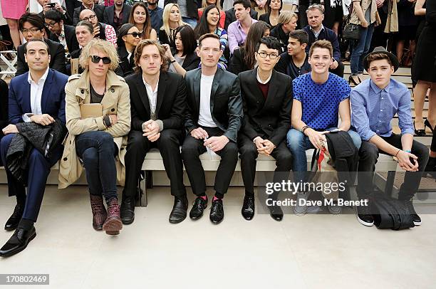 Mohammed Al Turki, Jamie Campbell Bower, Gabriel Burce, Dan Gillespie Sells, Khalil Fong, Finn Harries and Jack Harries sit in the front row at...