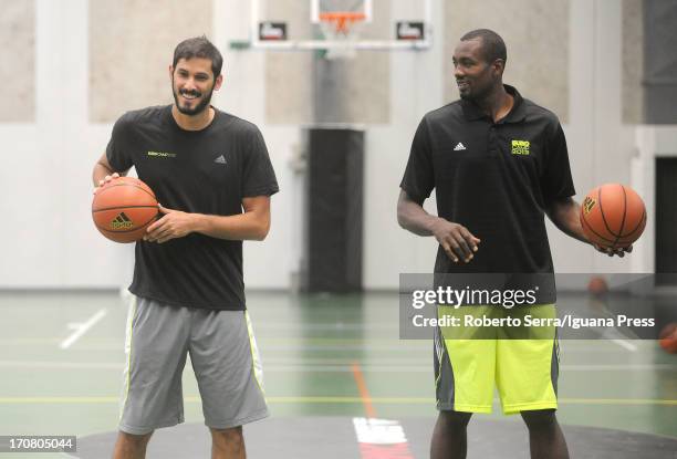 Omri Casspi and Serge Ibaka practice during adidas Eurocamp day three at La Ghirada sports center on June 10, 2013 in Treviso, Italy.