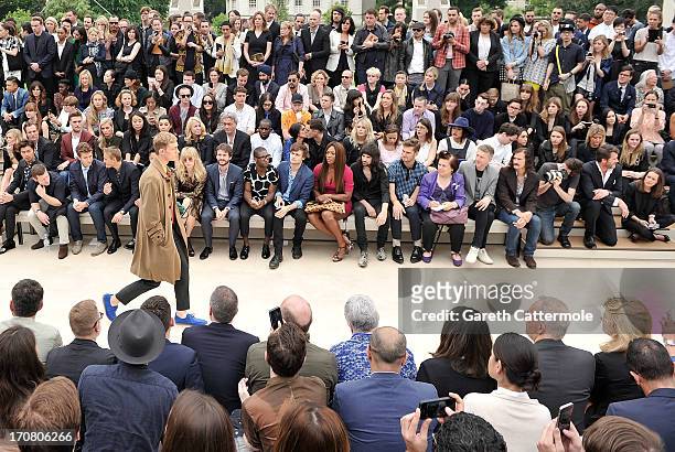 General view of the front row at Burberry Menswear Spring/Summer 2014 at Kensington Gardens on June 18, 2013 in London, England.