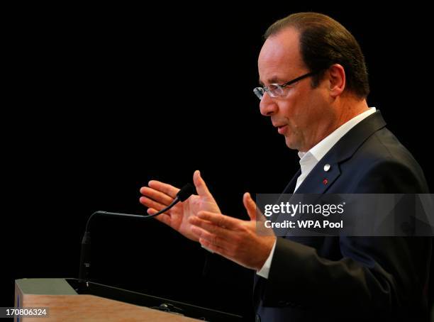 France's President Francois Hollande attends a press conference on the second day of the G8 summit venue of Lough Erne on June 18, 2013 in...