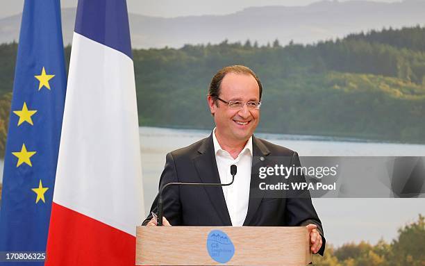 France's President Francois Hollande attends a press conference on the second day of the G8 summit venue of Lough Erne on June 18, 2013 in...