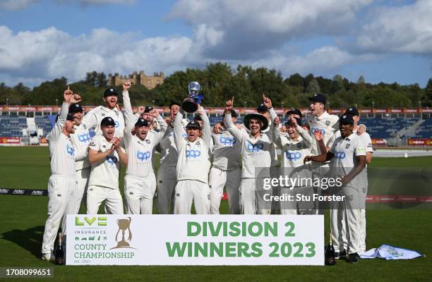 Durham captain Scott Borthwick and team mates celebrate the Second Division Title after the final day of the LV= Insurance County Championship...