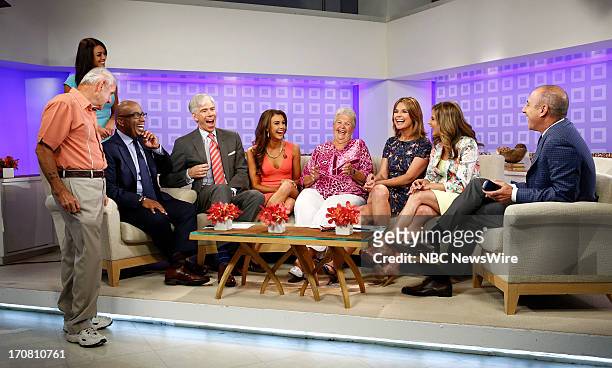 Marissa Powell, Al Roker, David Gregory, Erin Brady, Erin's grandmother, Savannah Guthrie, Natalie Morales and Matt Lauer appear on NBC News' "Today"...