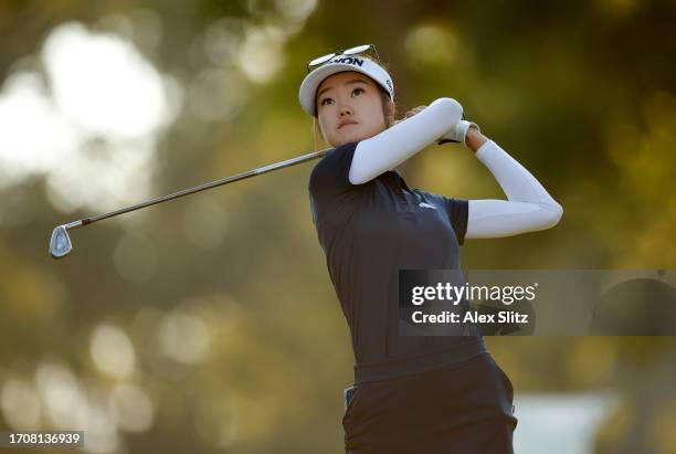 Grace Kim of Australia plays her shot from the third tee during the first round of the Walmart NW Arkansas Championship presented by P&G at Pinnacle...