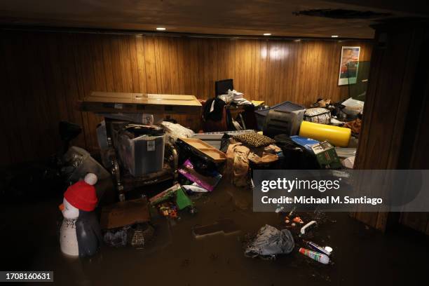 The flooded basement of a home is seen on E 10th Street amid a coastal storm on September 29, 2023 in the Flatbush neighborhood of Brooklyn borough...