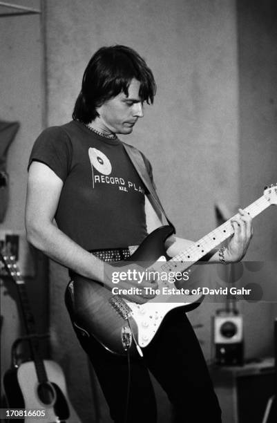Guitarist J. Geils of the R and B influenced blues rock band The J. Geils Band rehearses on May 20, 1977 in Boston, Massachusetts.