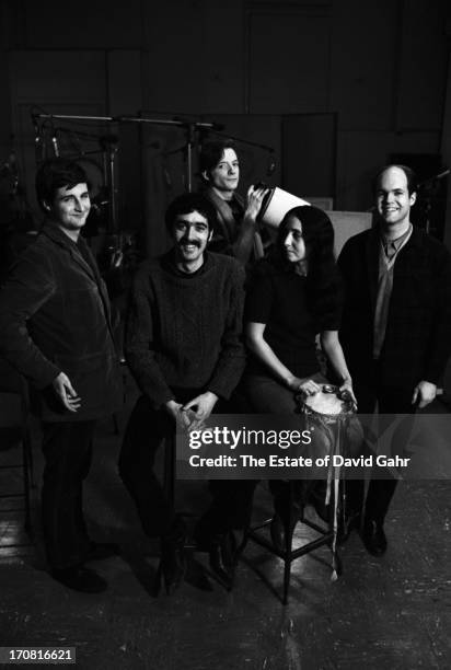 Old-timey jug band The Jim Kweskin Jug Band pose for a portrait on March 2, 1966 in the recording studios of Vanguard Records in New York City, New...