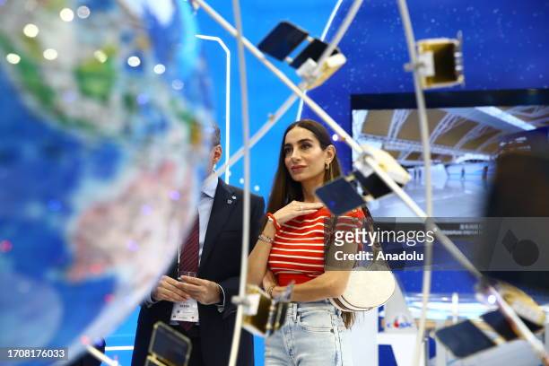 Arzu Aliyeva , daughter of Azerbaijani President Ilham Aliyev, visits the 74th International Space Congress organized by the International...