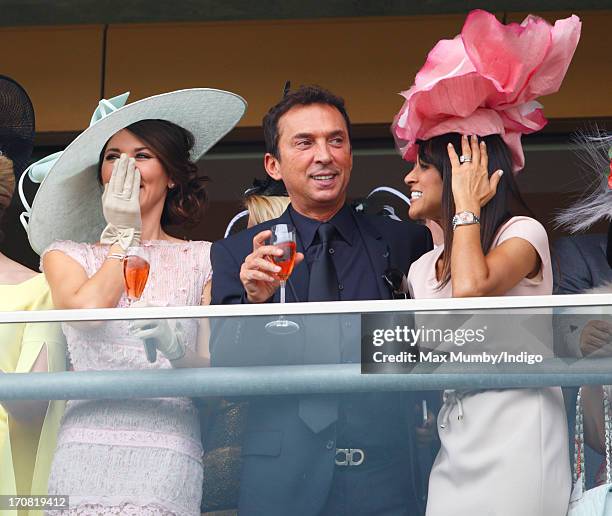 Danielle Lineker, Bruno Tonioli and Jackie St Clair watch the racing as they attend Day 1 of Royal Ascot at Ascot Racecourse on June 18, 2013 in...