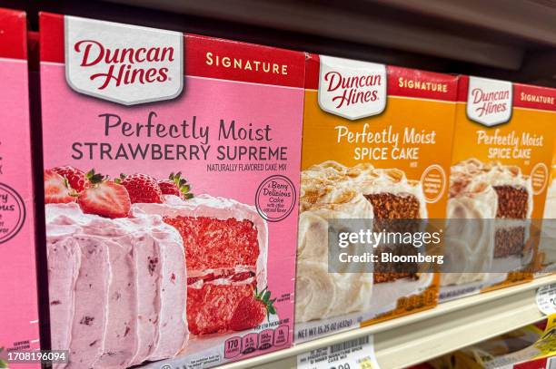 Conagra Duncan Hines brand cake mixes at a store in San Francisco, California, US, on Wednesday, Oct. 4, 2023. Conagra Brands Inc. Released earnings...