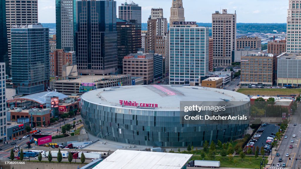 Aerial View Of The Tmobile Center In Downtown Kansas City High-Res